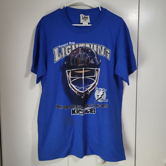 VTG Tampa Bay Lightning NHL Hockey 1996 Playoff Shirt Lee Sport Nutmeg  Mills ME - Picture 2 of 14
